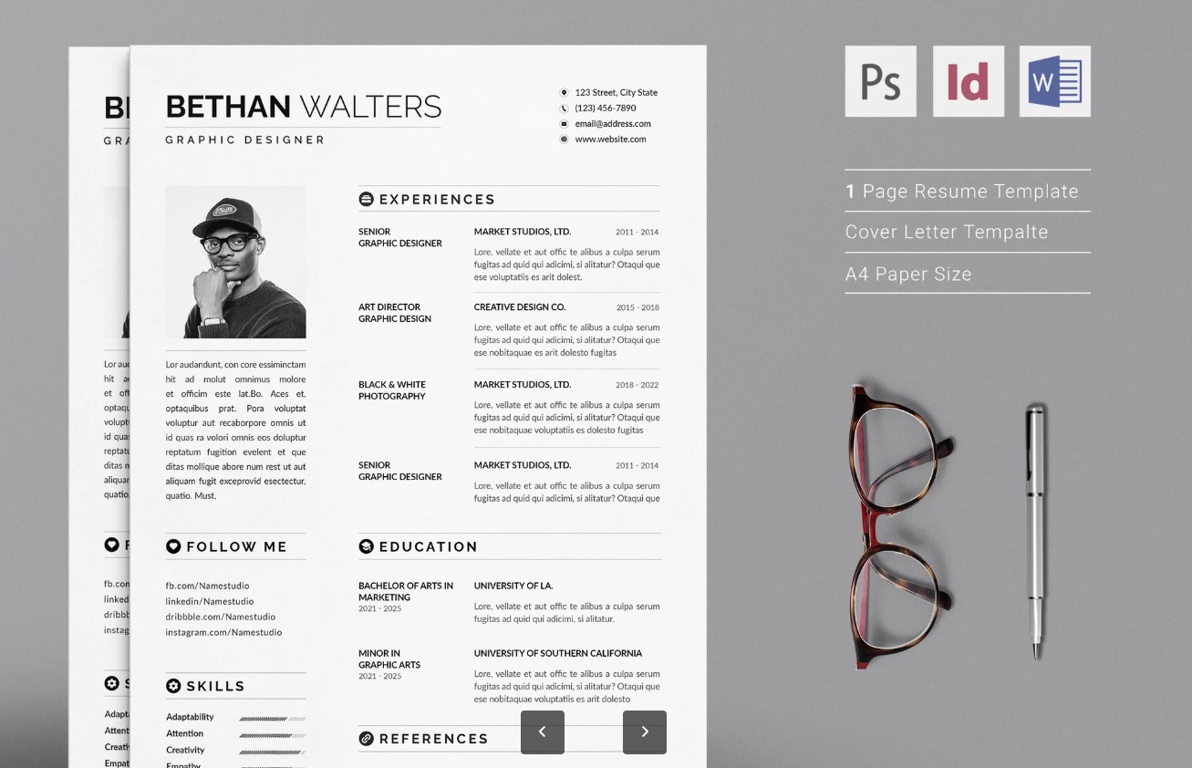 Professional Word Editable Resume & Cover Letter Template - SP - 1