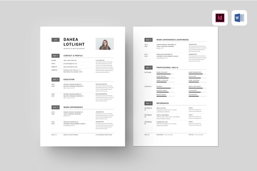 Professional Word Editable Resume & Cover Letter Template - SP - 48