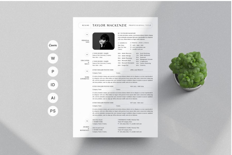 Professional Word Editable Resume & Cover Letter Template - SP - 53