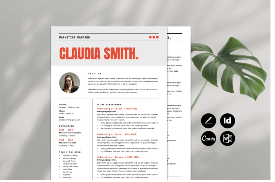 Professional Word Editable Resume & Cover Letter Template - SP - 58